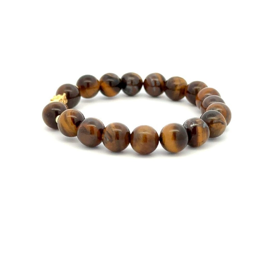 18K Gold Dragon Pixiu Piyao Lucky Charm Bead Bracelet Gemstones Tiger's Eye 8mm - Picture 6 of 8